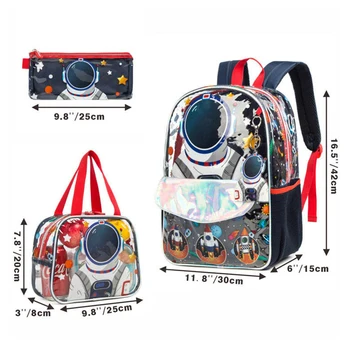 Водонепроницаемый детский рюкзак с мультяшным принтом, легкая школьная сумка для мальчиков, Прозрачная сумка для книг, 3 шт./компл., Прозрачный школьный ланч-бокс для детей