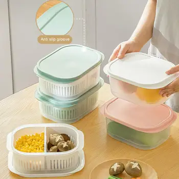 Вместительный ящик для хранения продуктов в холодильнике со съемной корзиной для слива и пылезащитной крышкой Для хранения овощей