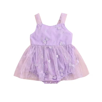Комбинезон с пузырьками для маленьких девочек, боди с 3D вышивкой бабочек, тюлевое платье, одежда для новорожденных