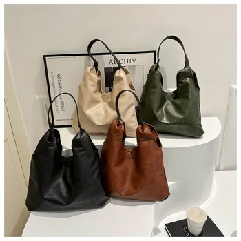 Модная однотонная сумка в стиле ретро, простая женская сумка, сумки через плечо для женщин 2023, Универсальная сумка-тоут для покупок, Bolsa Feminina