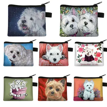 Прекрасный мешочек для монет с рисунком собаки Westie для женщин, сумка для ключей с губной помадой, мини-кошельки с логотипом собаки, подарок