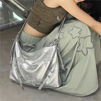 Женские сумки через плечо Y2k Girls Star, Корейская модная серебряная сумка через плечо, роскошная дизайнерская сумка-тоут большой емкости, новая