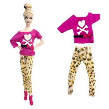 Модная красная рубашка, брюки с леопардовым принтом для куклы Barbie 1/6, аксессуары для кукольной одежды BJD SD, игрушка для переодевания в игровой домик