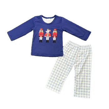 Рождественский пижамный комплект для мальчиков и девочек с длинными рукавами и брюками, ткань из молочного шелка с рисунком щелкунчика, индивидуальный стиль