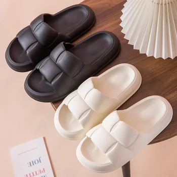 Мужские тапочки на платформе, модные летние однотонные повседневные домашние туфли для пары, нескользящие пляжные горки из ЭВА, тапочки для ванной комнаты