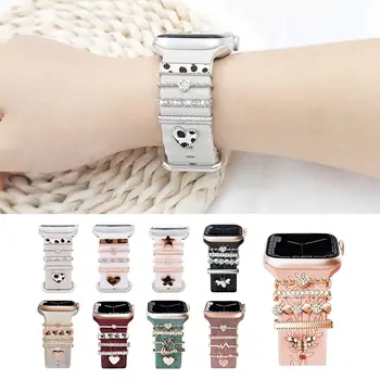 Металлические подвески, кольцо для украшения ремешка для смарт-часов Apple Watch, браслет для смарт-часов, Бриллиантовый орнамент, силиконовый ремешок, ювелирные аксессуары