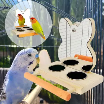 Птичье Зеркало С Насестом, Зеркальная Игрушка Для Птичьего Насеста, Деревянная Подставка для Птичьей Игрушки для Попугаев, Клетка для Попугайчиков Cockatiels